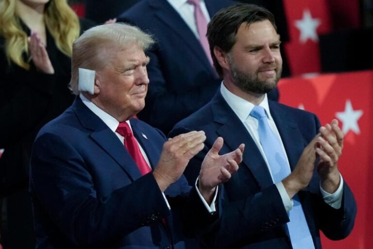 Republican presidential candidate former President Donald Trump and Republican vice presidential candidate Sen. J.D. Vance attend the Republican National Convention.