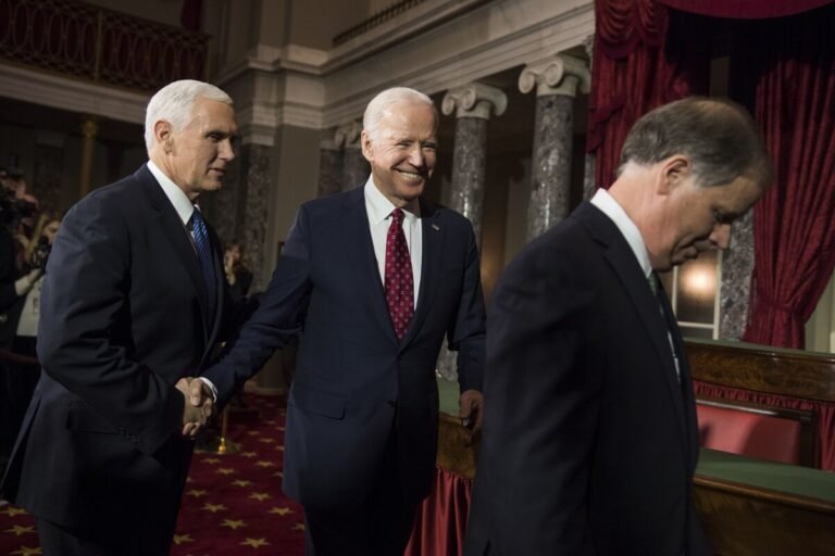 Jan. 3, 2018 | Vice President Mike Pence and former Vice President Joe Biden attend a swearing-in ceremony on Capitol Hill in Washington, D.C.