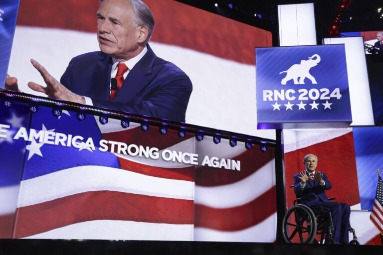 Texas Gov. Greg Abbott speaks during the third day of the Republican National Convention.