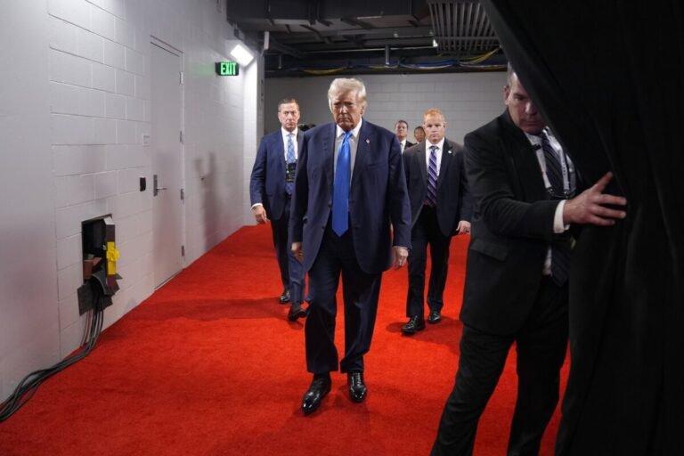 Republican presidential candidate former President Donald Trump arrives during the second day of the Republican National Convention.