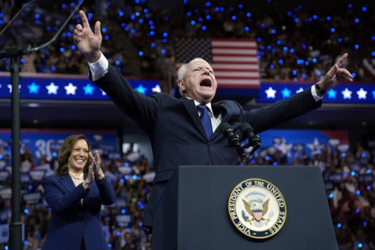 Aug 6, 2024 | Democratic vice presidential nominee Minnesota Gov. Tim Walz and Vice President Kamala Harris speak at a campaign rally in Philadelphia.