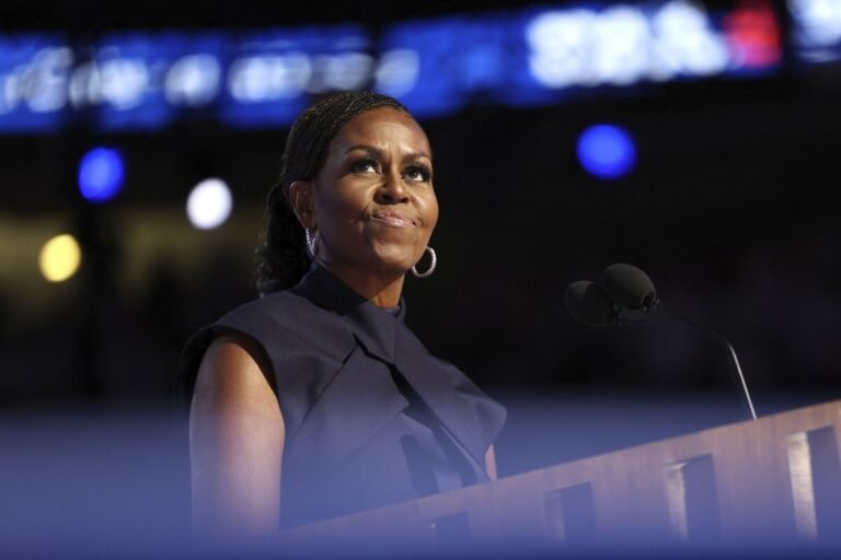 Aug. 20, 2024 | Chicago |Former first lady Michelle Obama speaks on the second day of the Democratic National Convention.