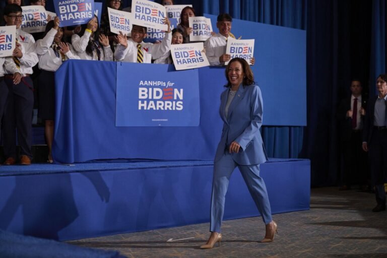 July 9, 2024 | Vice President Kamala Harris arrives to speak during a campaign event at Resorts World hotel and casino in Las Vegas.