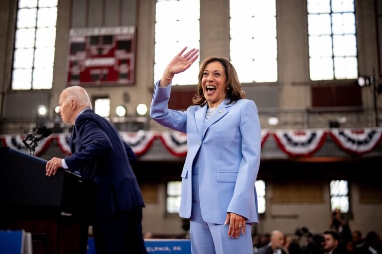 May 29, 2024 | Vice President Kamala Harris and President Joe Biden stands on stage at the conclusion of a campaign rally at Girard College on in Philadelphia.