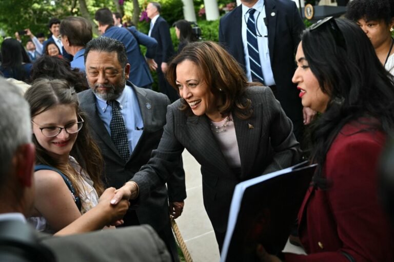 May 13, 2024 | Vice President Kamala Harris greets guests at a reception celebrating Asian American, Native Hawaiian, and Pacific Islander Heritage Month in the Rose Garden of the White House in Washington, D.C.